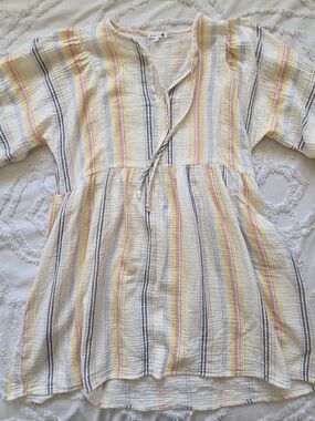 Sundry Cream Tunic Dress with Yellow & Pink Stripes